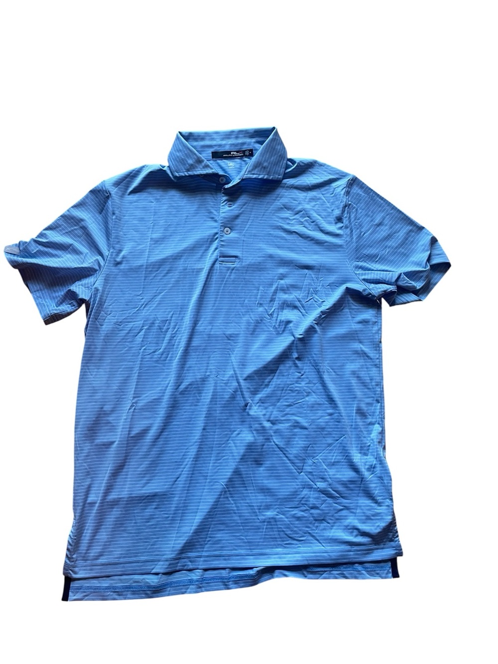 NWT RLX Ralph Lauren Blue Striped AirFlow Golf Short Sleeve Polo Shirt Medium
